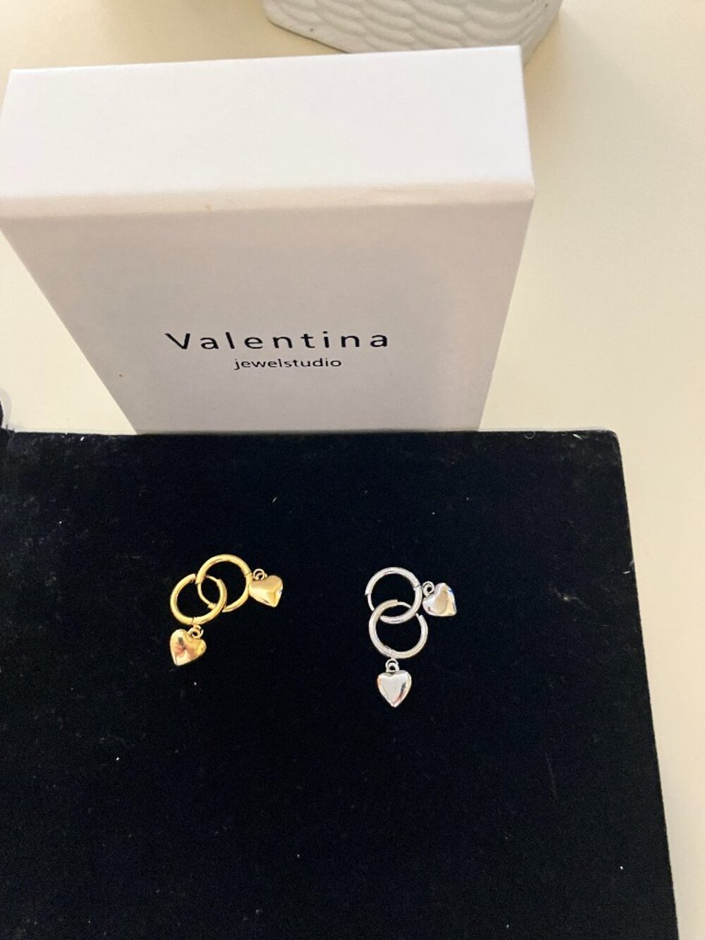 x 2 pairs of stainless steel huggie hoop earrings with puffy hearts